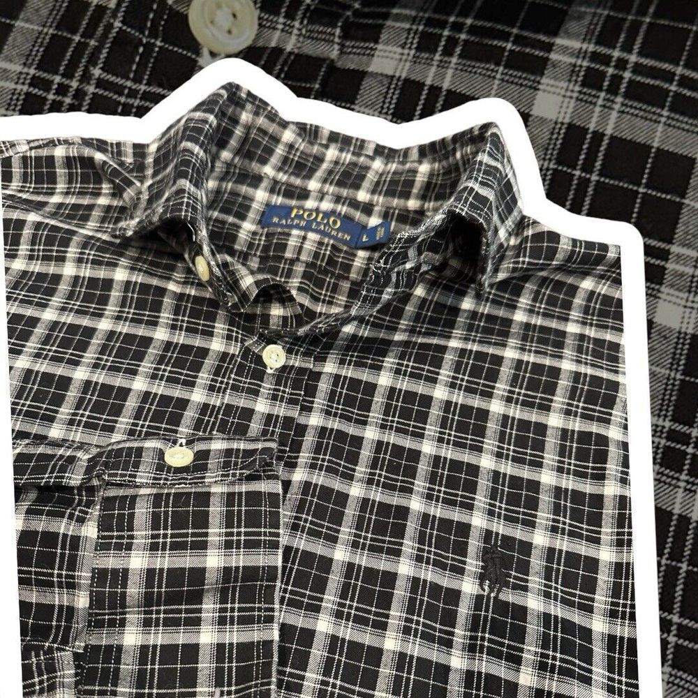 Mens‎ Polo Ralph Lauren Long Sleeve Black/White Plaid Button Up Shirt Large